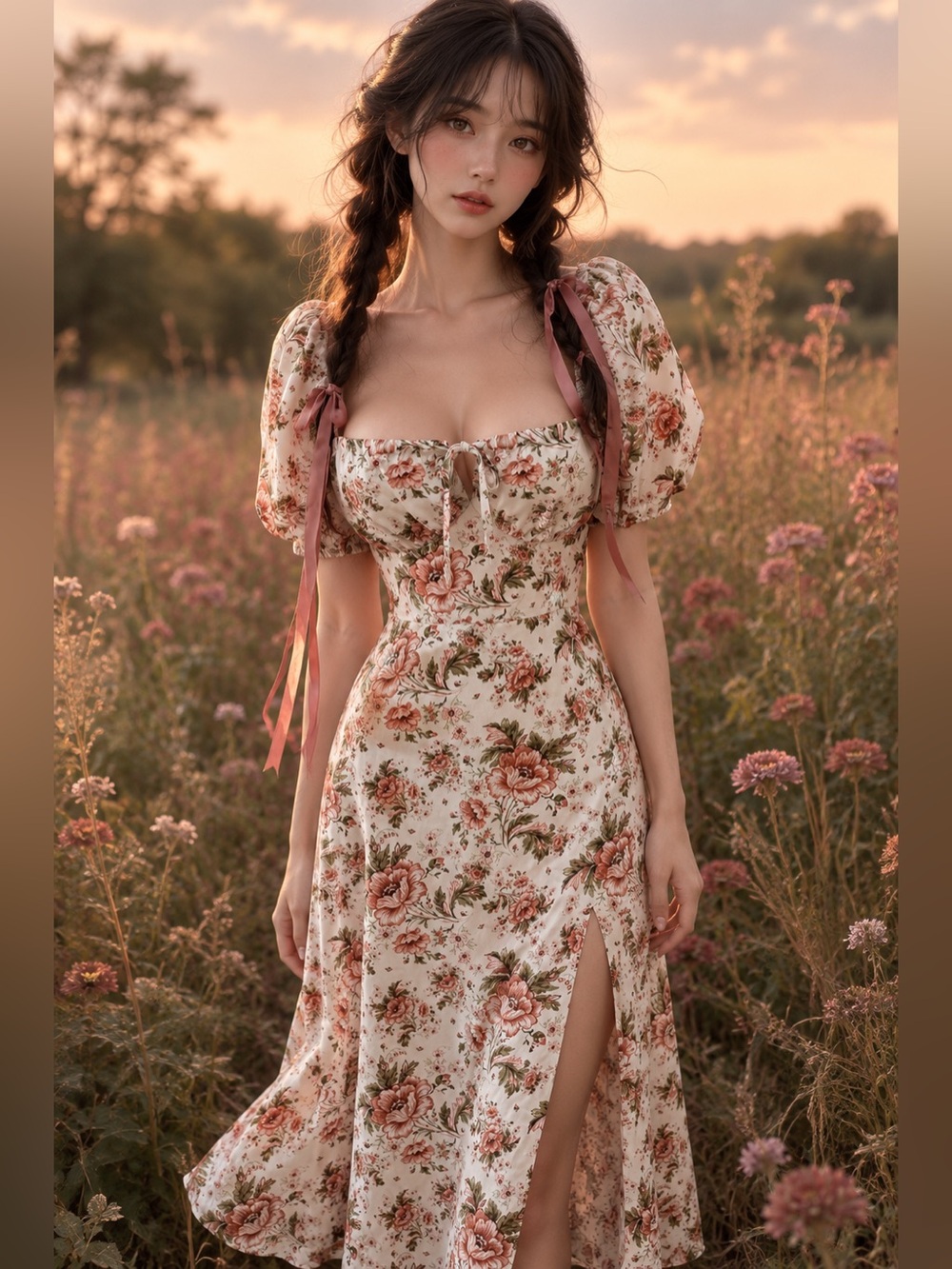 Cottagecore Rose Garden Romance Floral Milkmaid Midi Dress